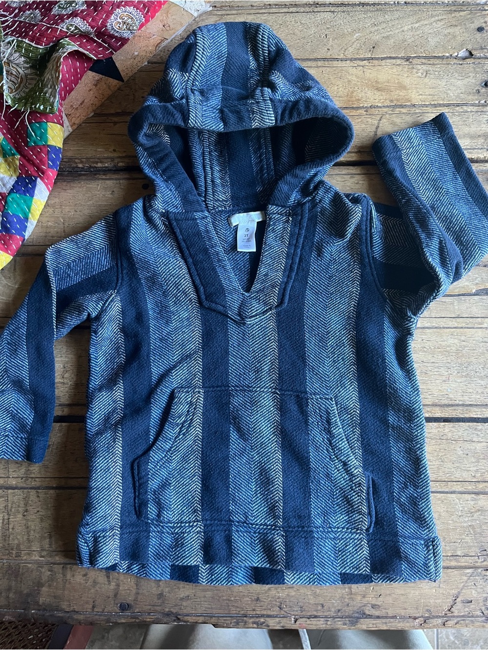 Old Navy Navy and Light Blue Striped Hooded Pullover